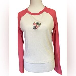Faded Rose Mushroom Long sleeve Pink/White Tee Cropped Y2K Large